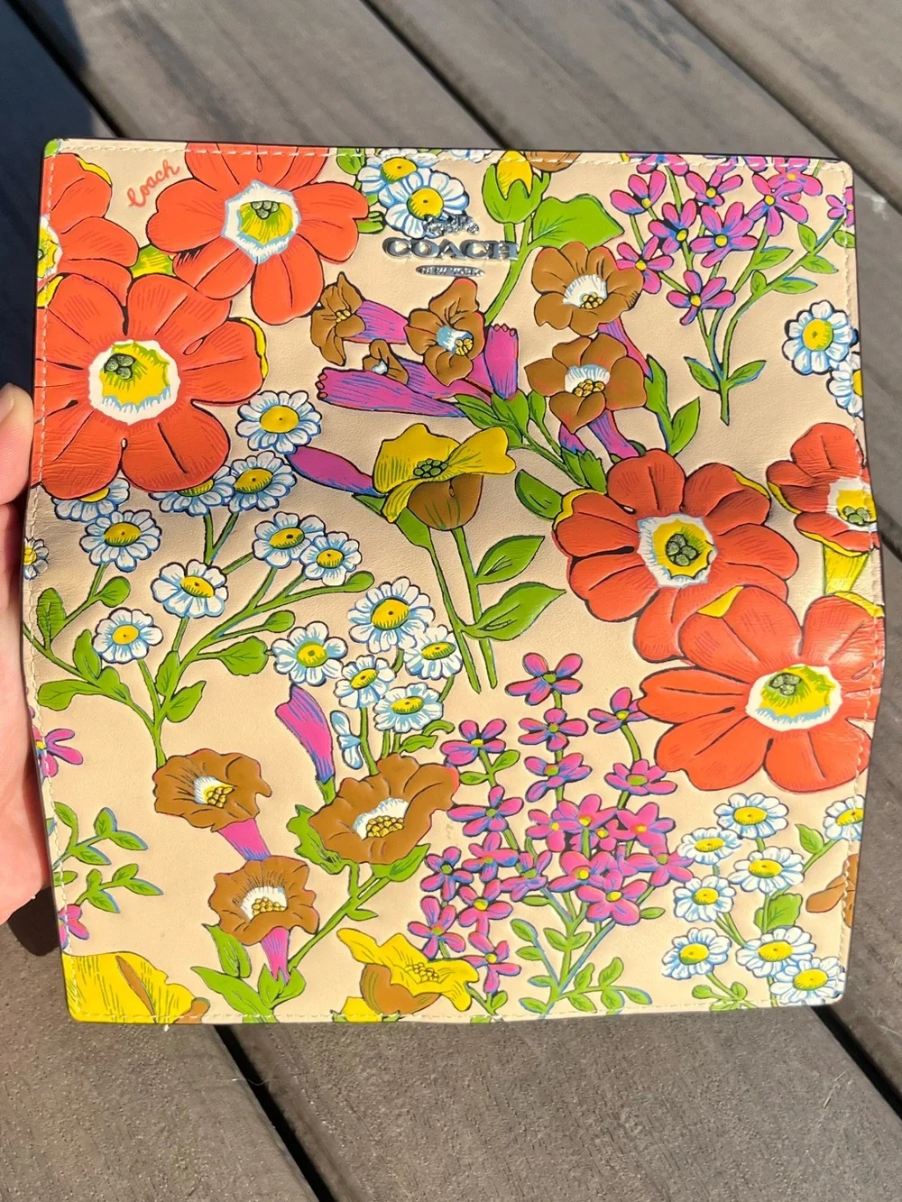 Coach; Slim Zip Wallet; Rare; Ivory/Multi Color; Textured; Floral Print Leather